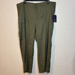 NYDJ Joan Slim Ankle Pants 20W Olive Green Linen Blend Lift Tuck NWT Casual